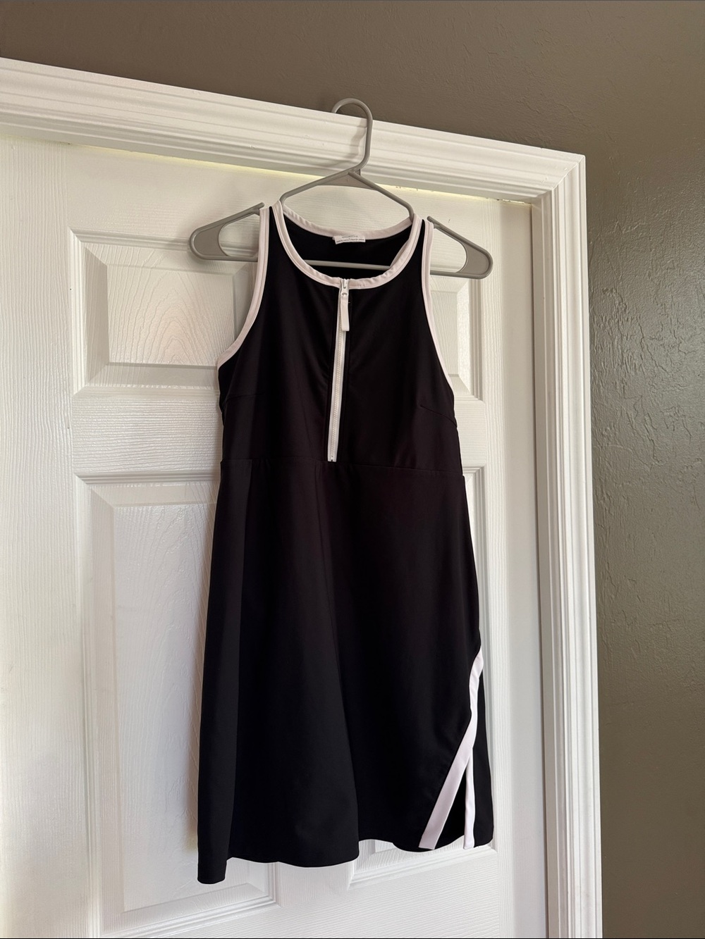 Women's Black Athletic Tank Dress with White Trim - Performance Fit